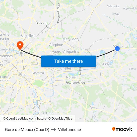 Gare de Meaux (Quai D) to Villetaneuse map