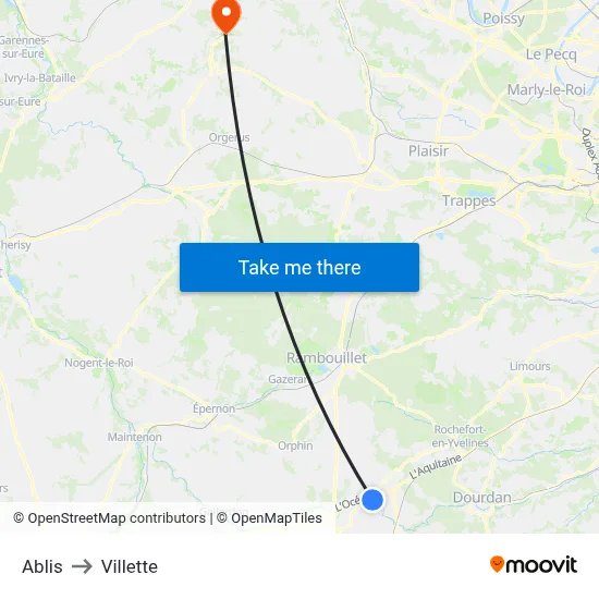 Ablis to Villette map