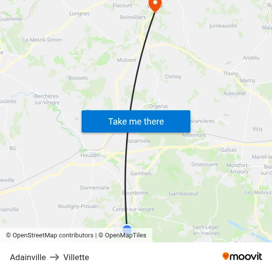 Adainville to Villette map