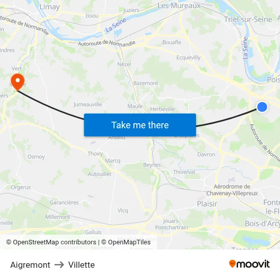 Aigremont to Villette map