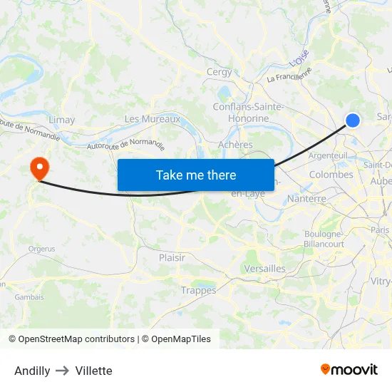 Andilly to Villette map