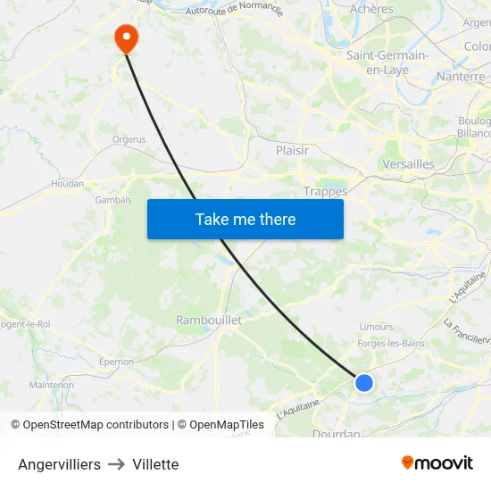 Angervilliers to Villette map