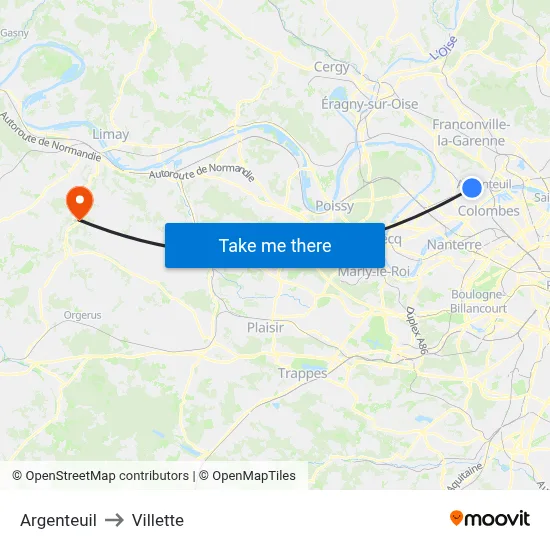 Argenteuil to Villette map