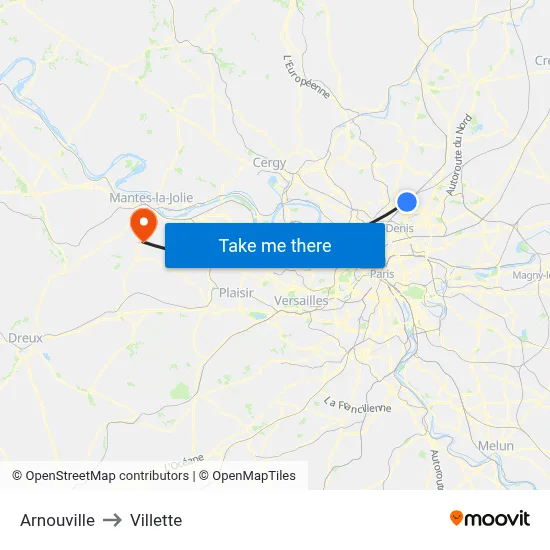 Arnouville to Villette map
