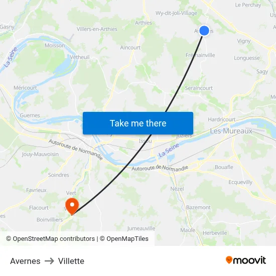 Avernes to Villette map