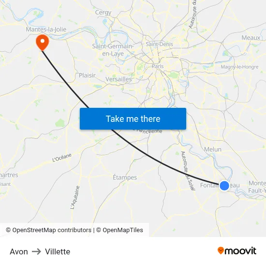 Avon to Villette map