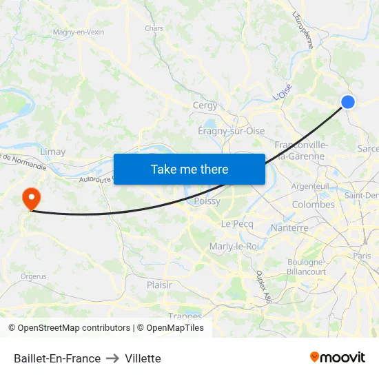 Baillet-En-France to Villette map