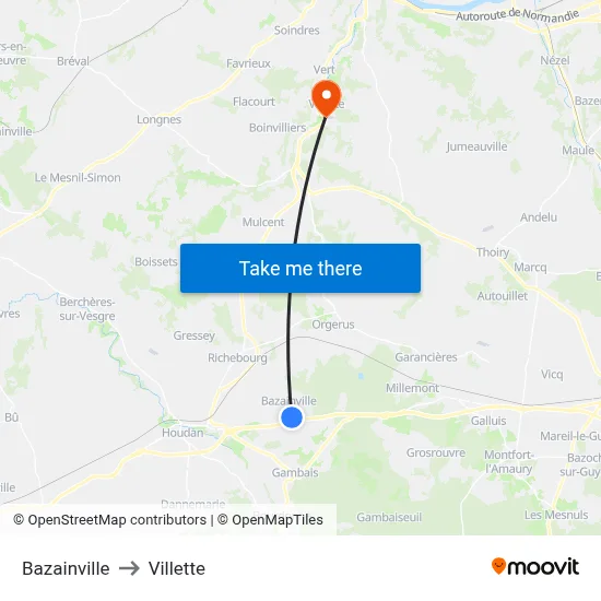 Bazainville to Villette map