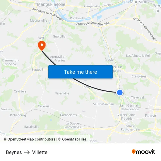 Beynes to Villette map
