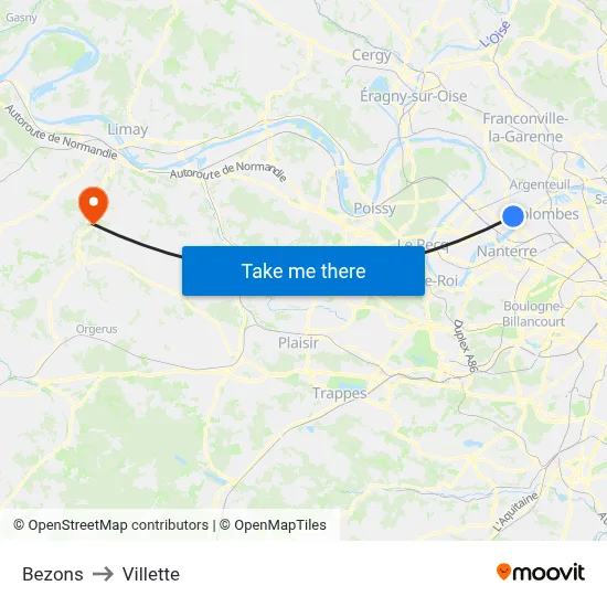 Bezons to Villette map