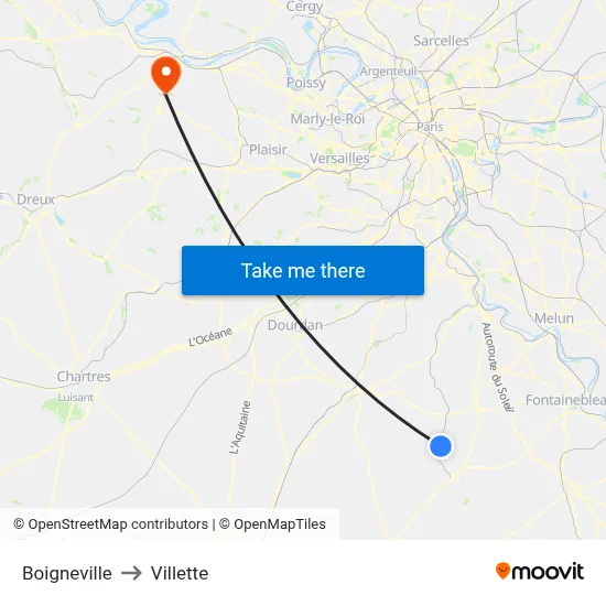 Boigneville to Villette map