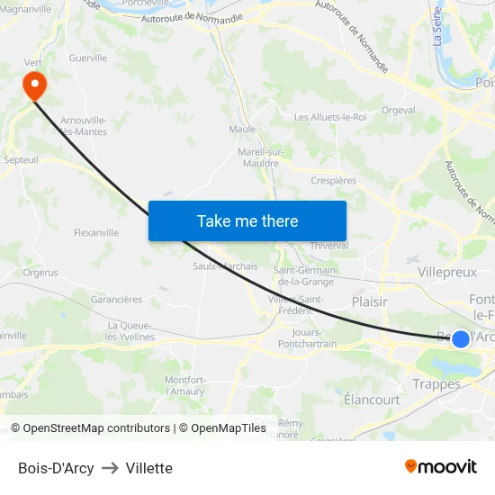 Bois-D'Arcy to Villette map