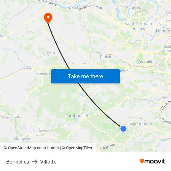 Bonnelles to Villette map