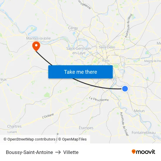Boussy-Saint-Antoine to Villette map