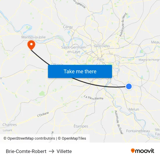 Brie-Comte-Robert to Villette map