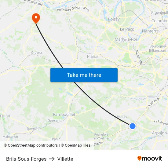 Briis-Sous-Forges to Villette map