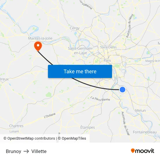 Brunoy to Villette map