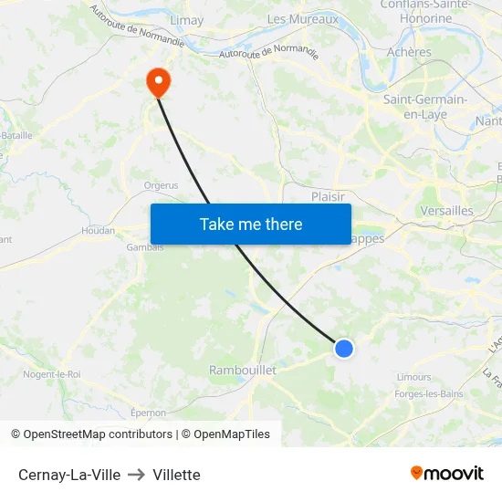 Cernay-La-Ville to Villette map