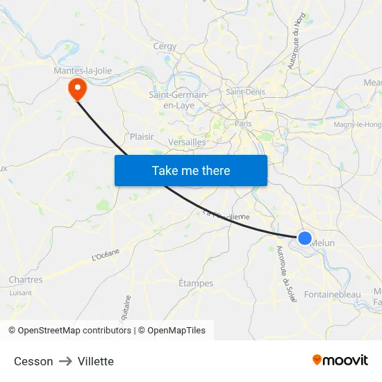 Cesson to Villette map