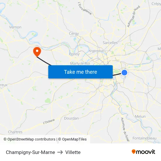 Champigny-Sur-Marne to Villette map