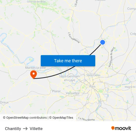 Chantilly to Villette map