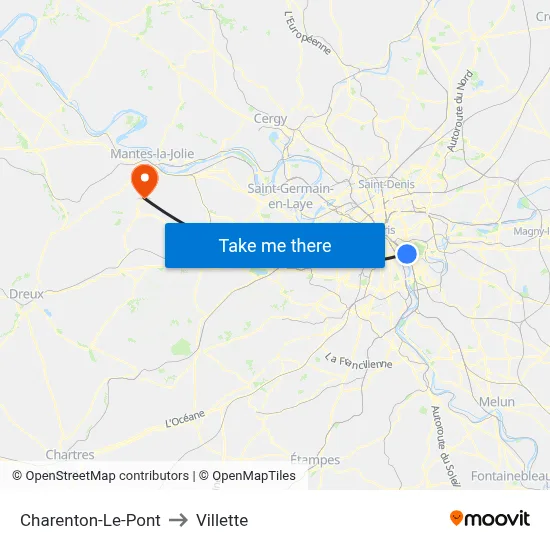 Charenton-Le-Pont to Villette map