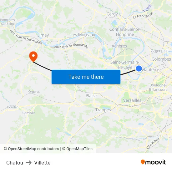 Chatou to Villette map