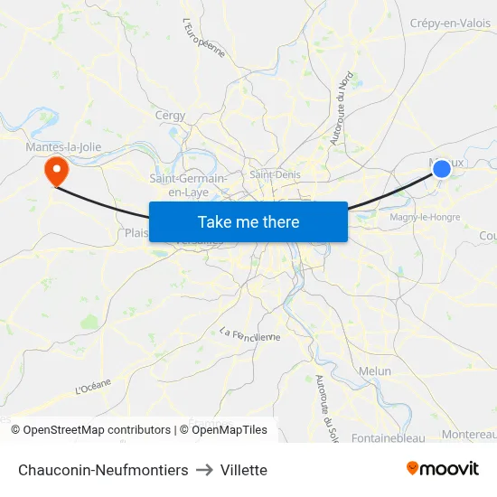 Chauconin-Neufmontiers to Villette map