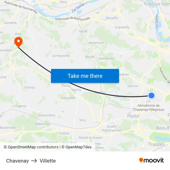 Chavenay to Villette map