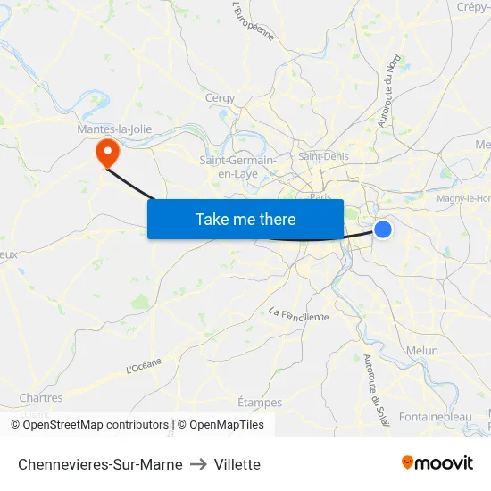 Chennevieres-Sur-Marne to Villette map