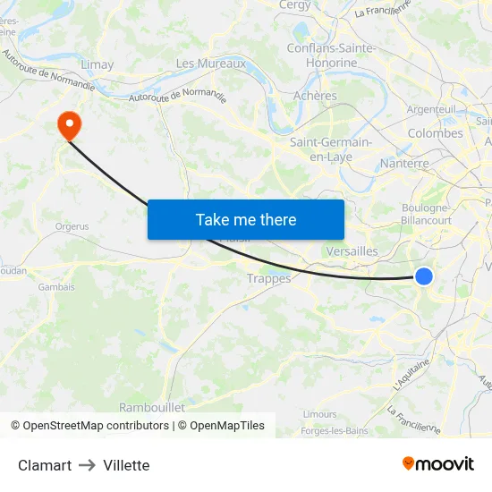 Clamart to Villette map