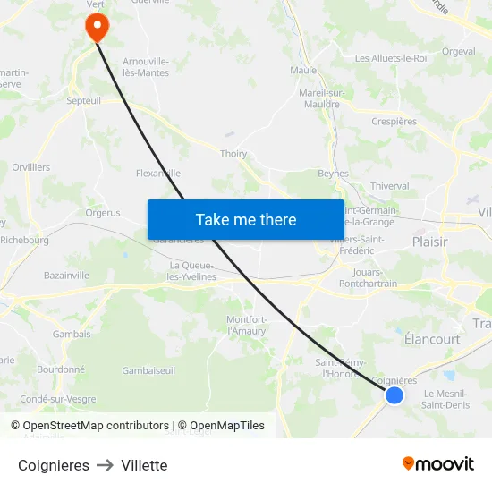 Coignieres to Villette map
