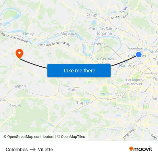Colombes to Villette map