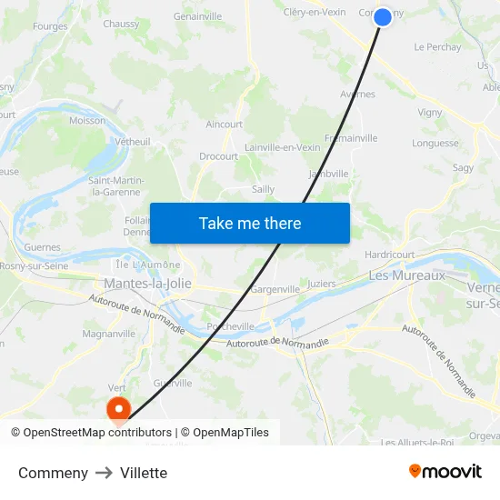 Commeny to Villette map