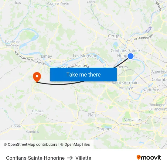 Conflans-Sainte-Honorine to Villette map