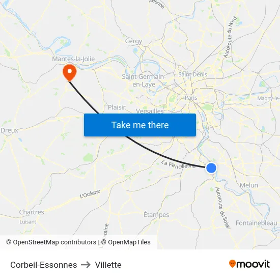 Corbeil-Essonnes to Villette map