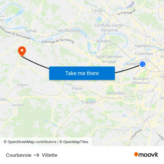 Courbevoie to Villette map