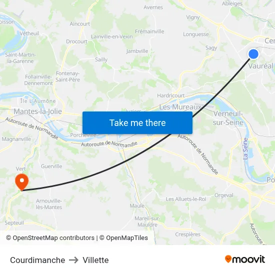 Courdimanche to Villette map