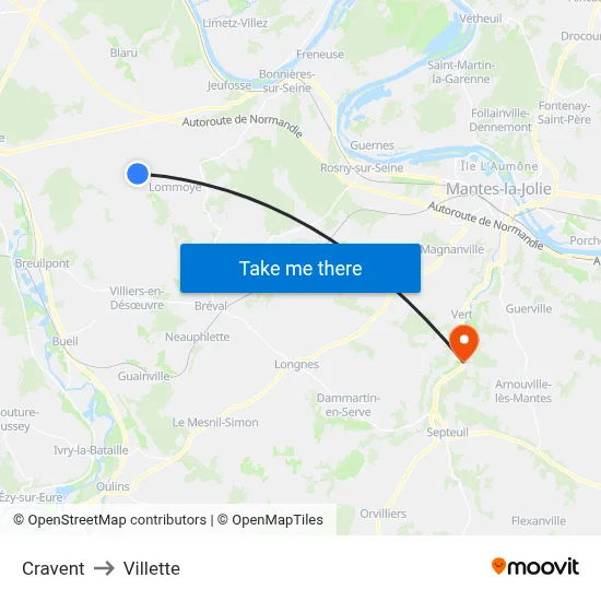 Cravent to Villette map