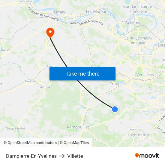 Dampierre-En-Yvelines to Villette map