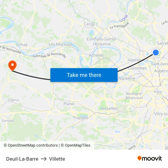 Deuil-La-Barre to Villette map