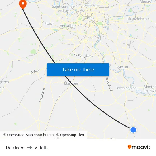 Dordives to Villette map