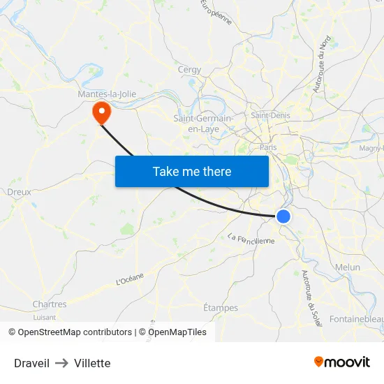 Draveil to Villette map