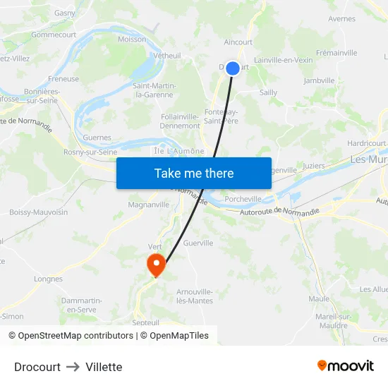 Drocourt to Villette map