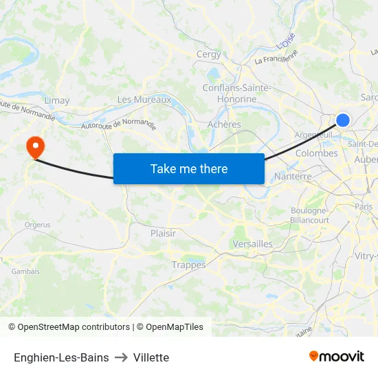 Enghien-Les-Bains to Villette map