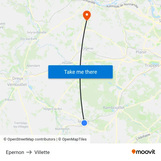 Epernon to Villette map