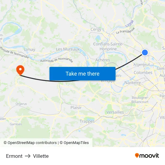 Ermont to Villette map