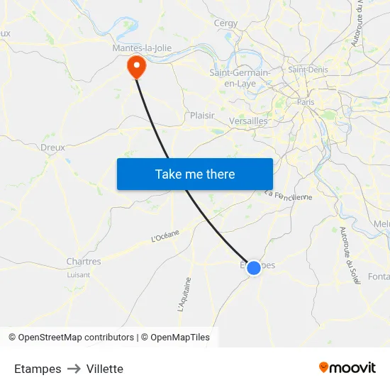 Etampes to Villette map