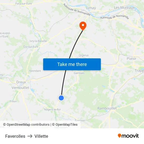 Faverolles to Villette map