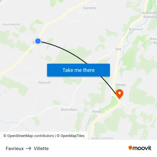 Favrieux to Villette map